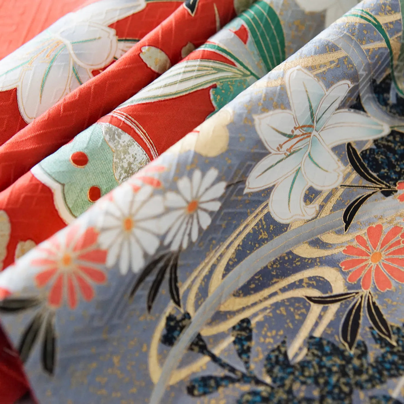 Furisode (Awase) – Pure Silk – Butterflies & Lilies – Red×Black – 153/65.5/107