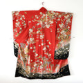 Furisode (Awase) – Silk – Sakura Bokashi, Black Ombré Hem – Red – 147/65/104