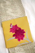 Muted Olive Full Shibori Komon Kimono with Vivid Yellow Floral Nagoya Obi
