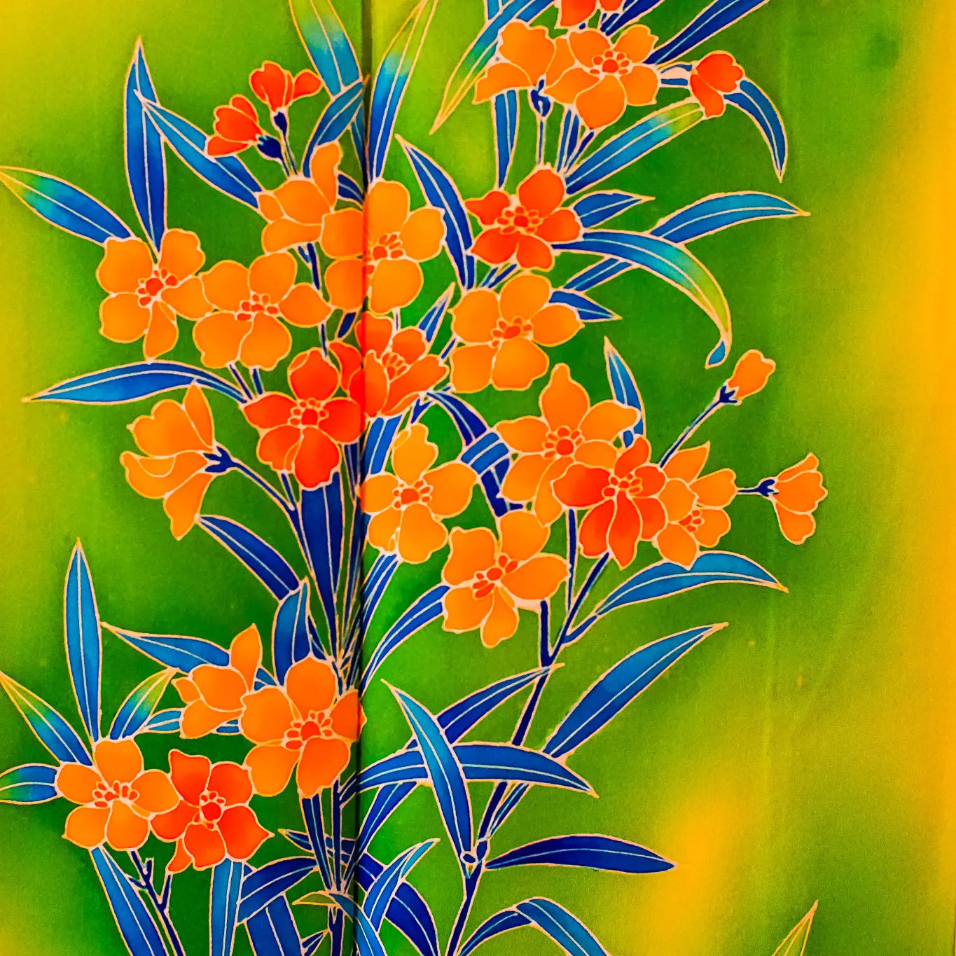 Kaga Yuzen Tsukesage Kimono – Oleander (Kyōchikutō) – Yellow/Green – 154cm/62cm