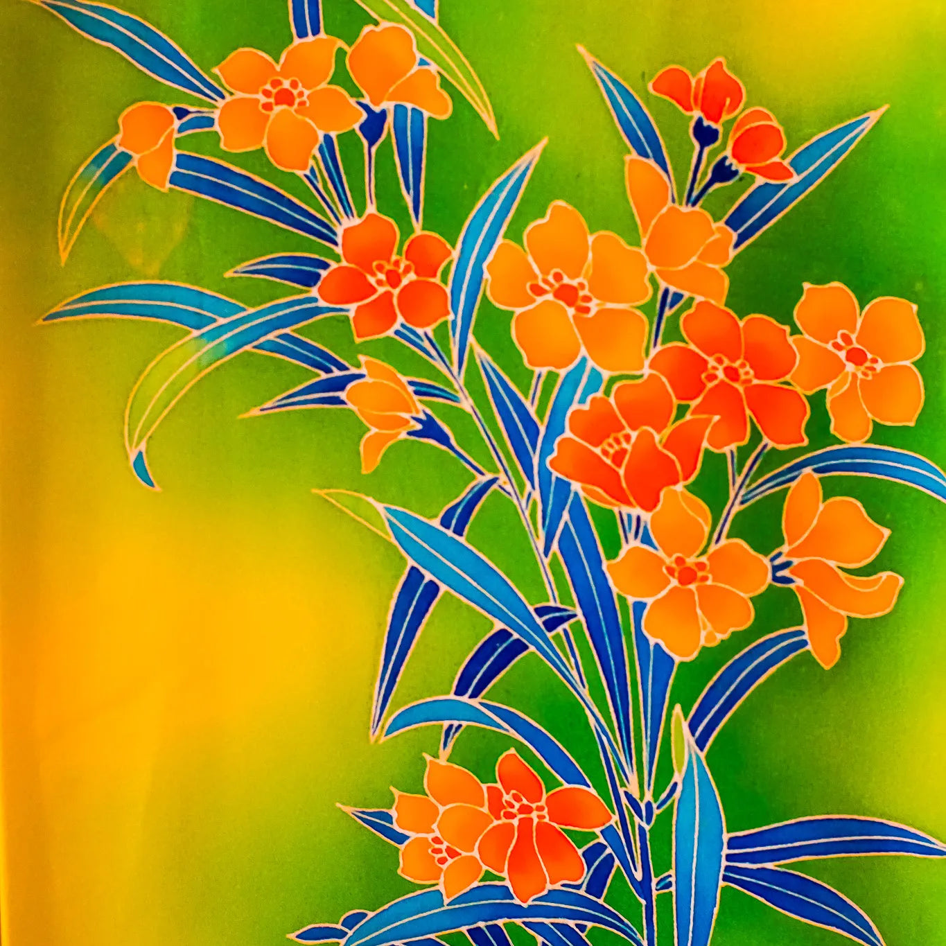 Kaga Yuzen Tsukesage Kimono – Oleander (Kyōchikutō) – Yellow/Green – 154cm/62cm