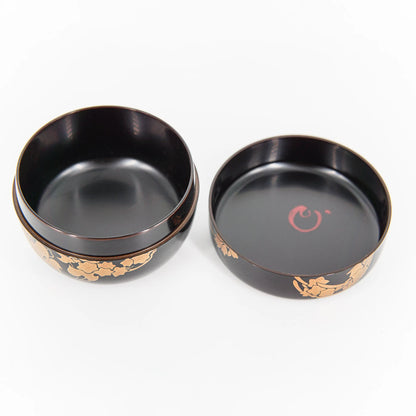 Hanamaru Hira-natsume – Black Lacquer Tea Caddy with Gold Maki-e Floral Crests