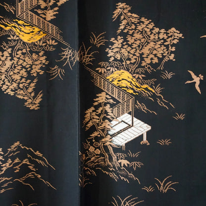 Komon (Awase) – Tsumugi Silk Blend – Scenic Landscape, Taishō Roman – Black×Bronze – 151.5/63/48.5