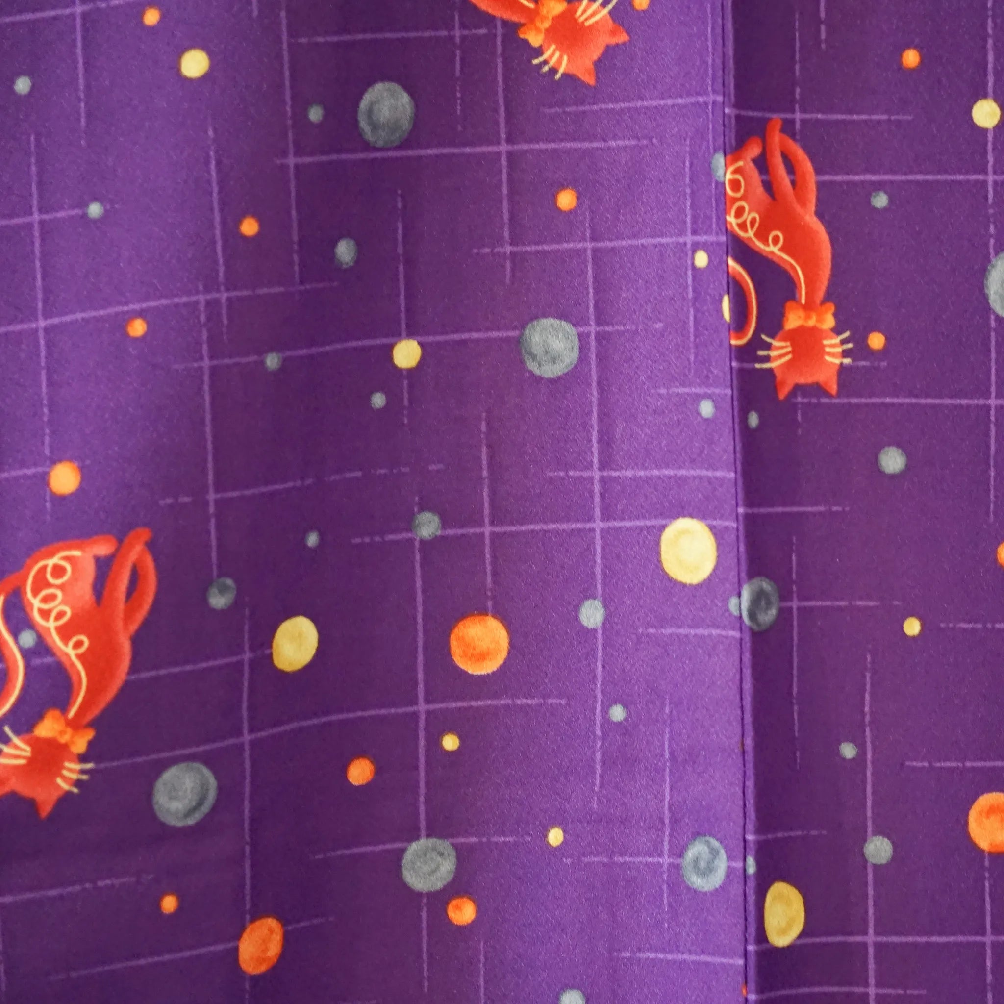 Komon (Awase) – Washable Kimono – Red Cats in Space (Purple) – 162/66.5