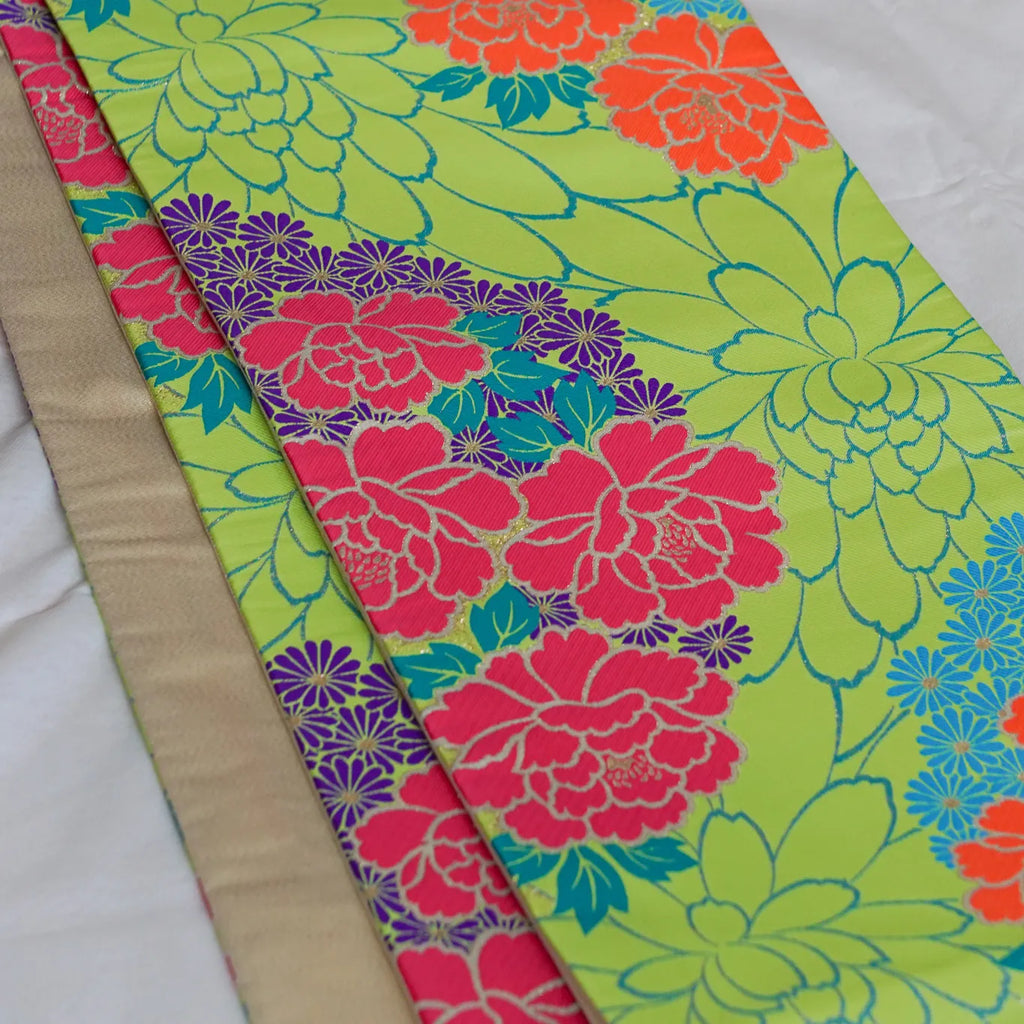 Fukuro Obi (Zentsū) – Taishō Roman Florals, Gold Reverse – 480×31 cm