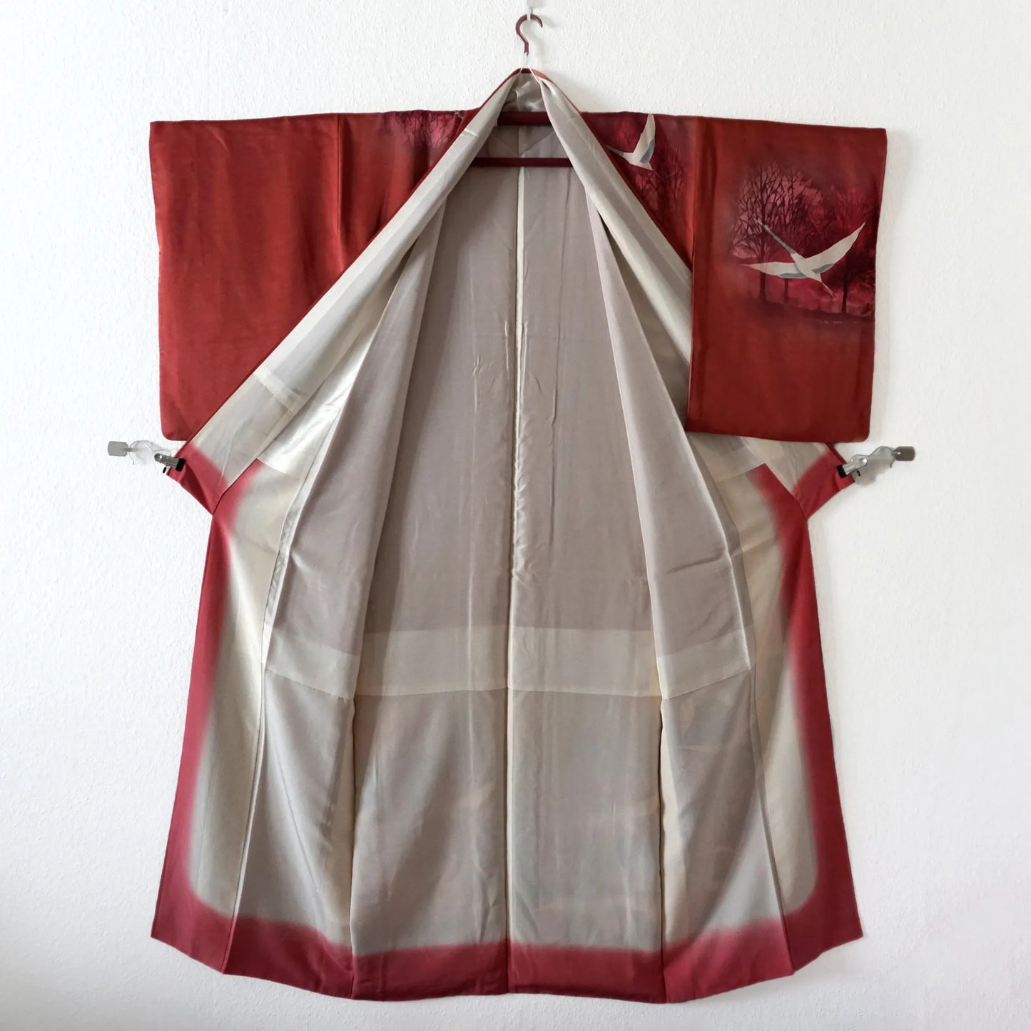 Hōmongi (Awase) – Silk – Rust Red Cranes (Yuzen) – 160/64/54