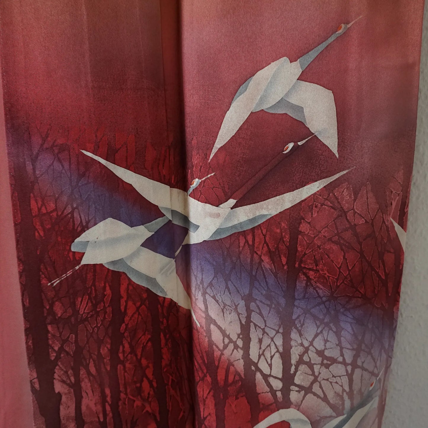 Hōmongi (Awase) – Silk – Rust Red Cranes (Yuzen) – 160/64/54