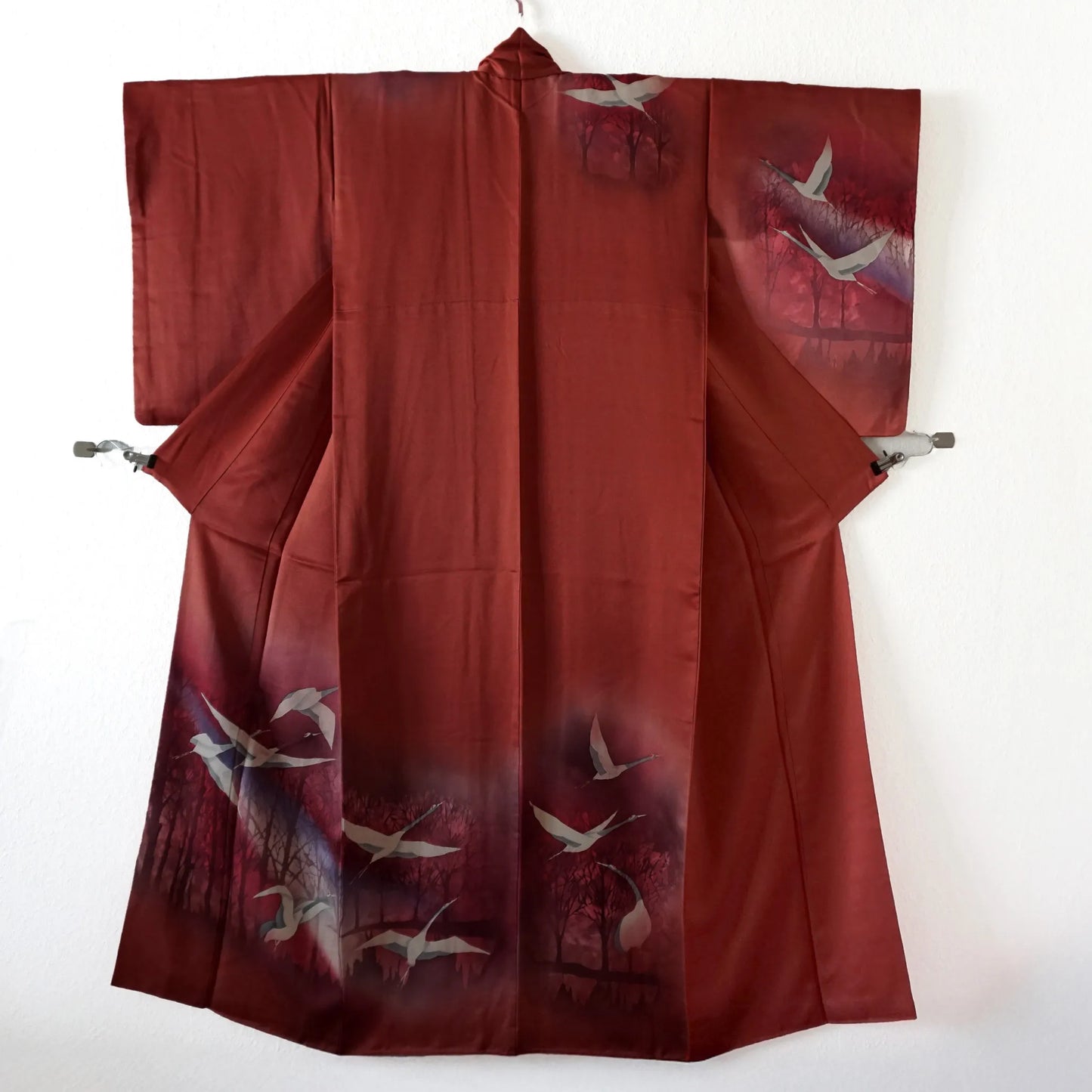 Hōmongi (Awase) – Silk – Rust Red Cranes (Yuzen) – 160/64/54