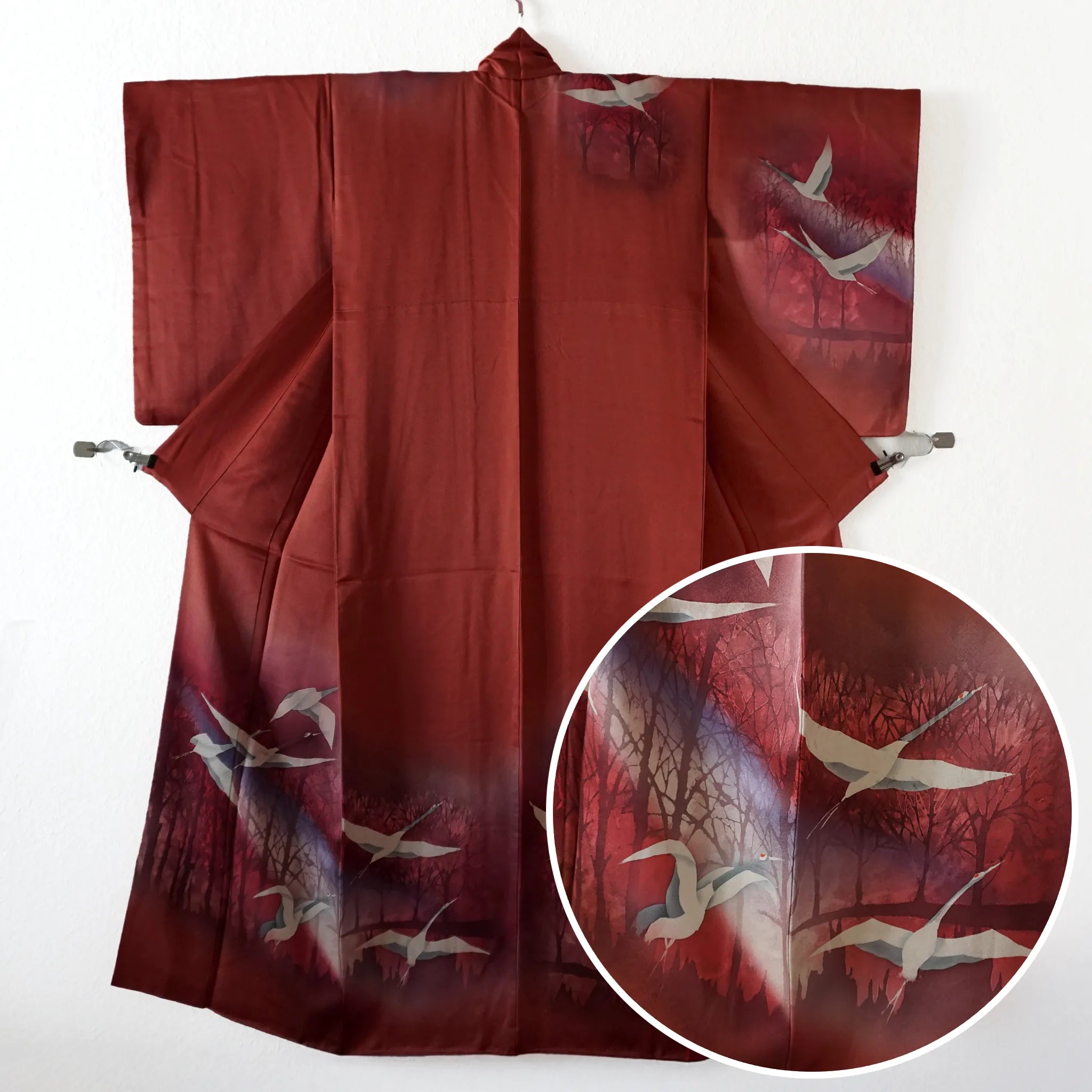 Hōmongi (Awase) – Seide – Rostrote Kraniche (Yuzen) – 160/64/54