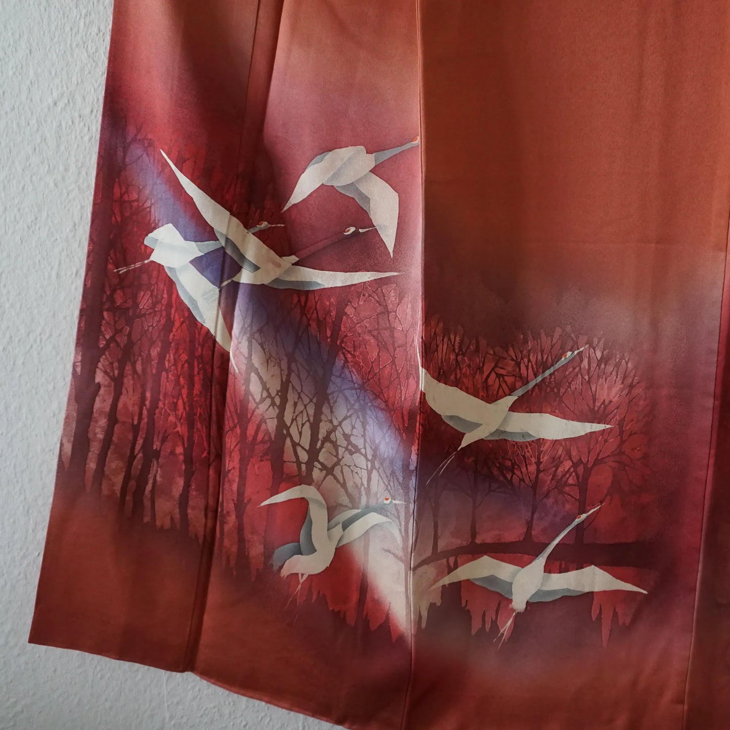 Hōmongi (Awase) – Silk – Rust Red Cranes (Yuzen) – 160/64/54