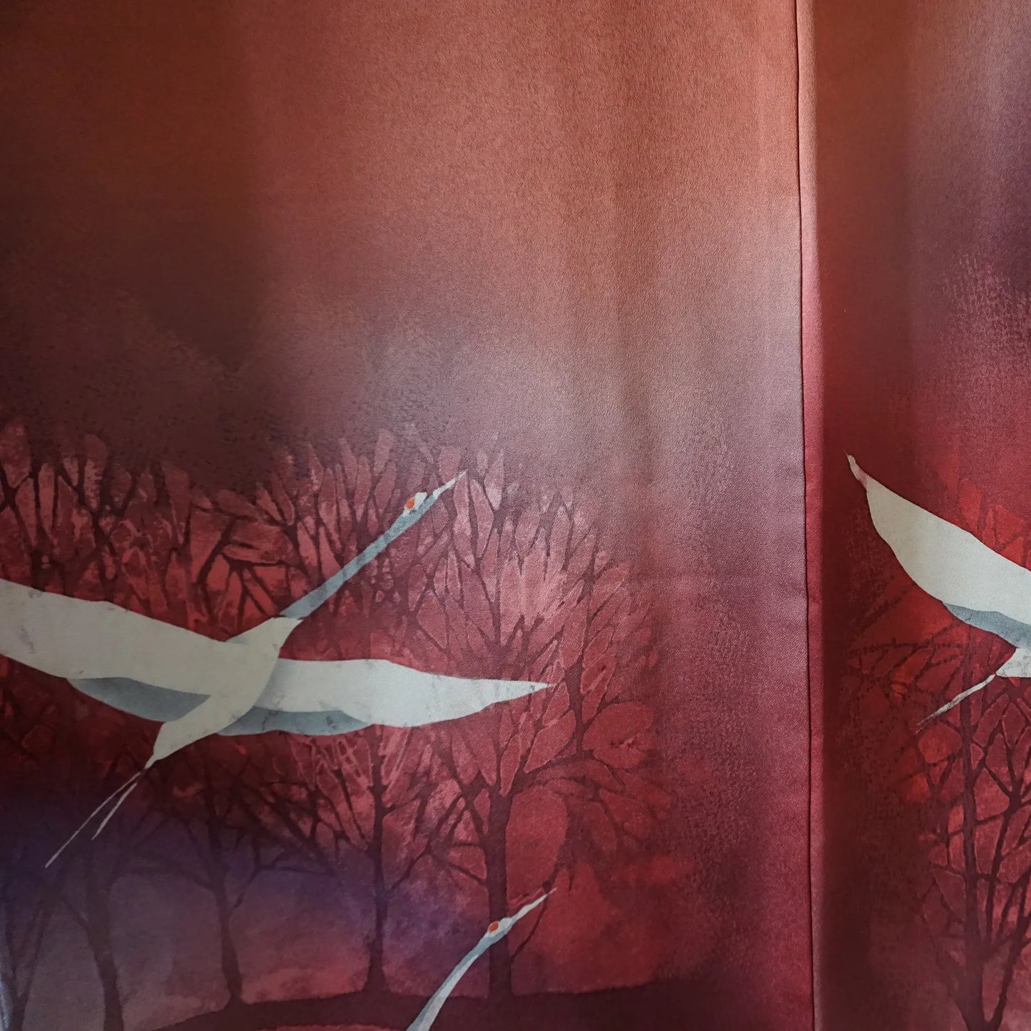 Hōmongi (Awase) – Silk – Rust Red Cranes (Yuzen) – 160/64/54