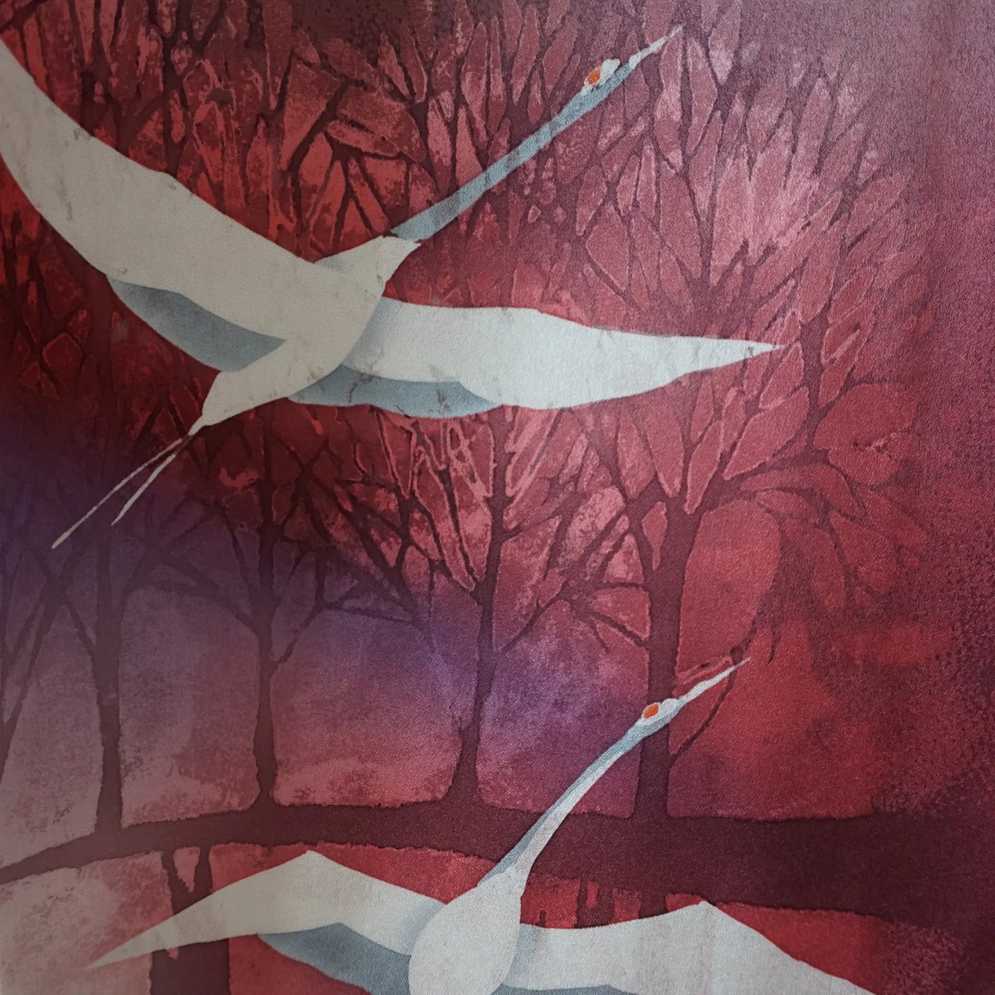 Hōmongi (Awase) – Silk – Rust Red Cranes (Yuzen) – 160/64/54