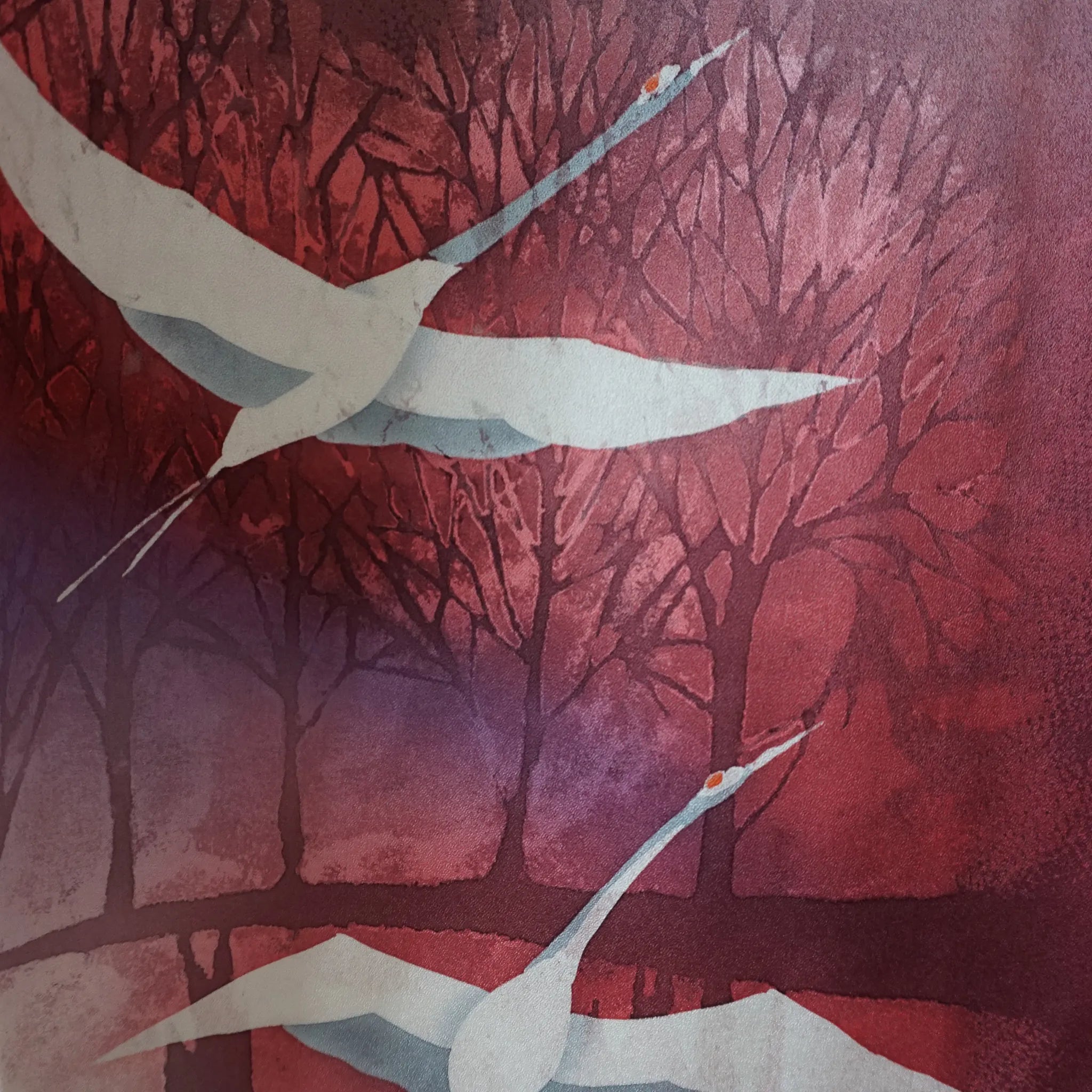 Hōmongi (Awase) – Seide – Rostrote Kraniche (Yuzen) – 160/64/54