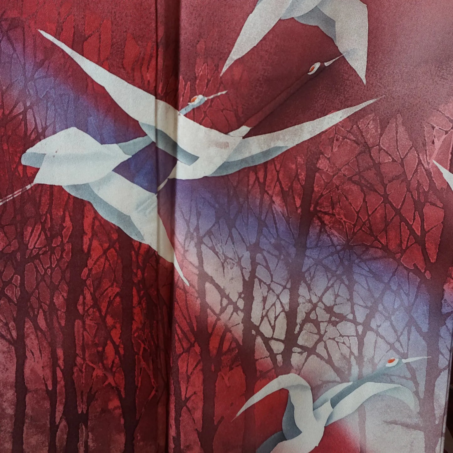 Hōmongi (Awase) – Silk – Rust Red Cranes (Yuzen) – 160/64/54