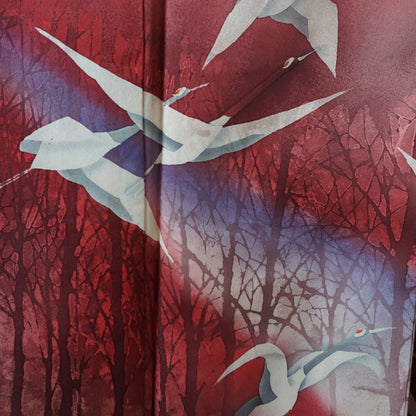 Hōmongi (Awase) – Silk – Rust Red Cranes (Yuzen) – 160/64/54