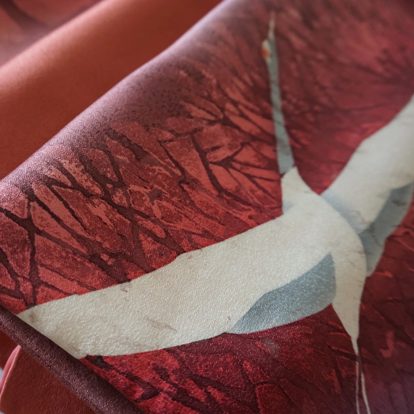 Hōmongi (Awase) – Silk – Rust Red Cranes (Yuzen) – 160/64/54