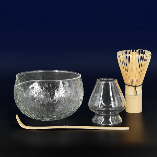 Matcha Starter Set – Glass Chawan, Bamboo Chasen & Chashaku, Whisk Holder