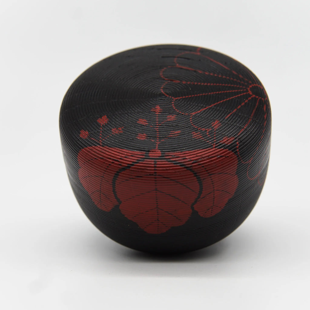 Large Flat Matcha Tea Container with Paulownia & Chrysanthemum Maki-e by Tsukushiro Tsukuryou