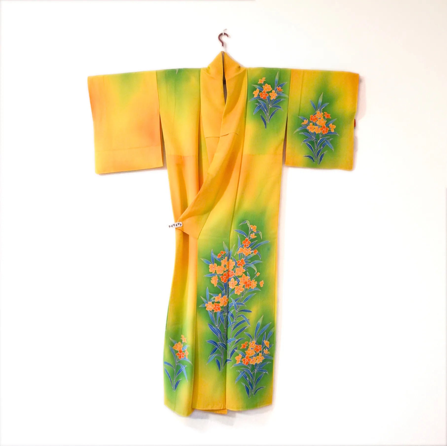 Kaga Yuzen Tsukesage Kimono – Oleander (Kyōchikutō) – Yellow/Green – 154cm/62cm