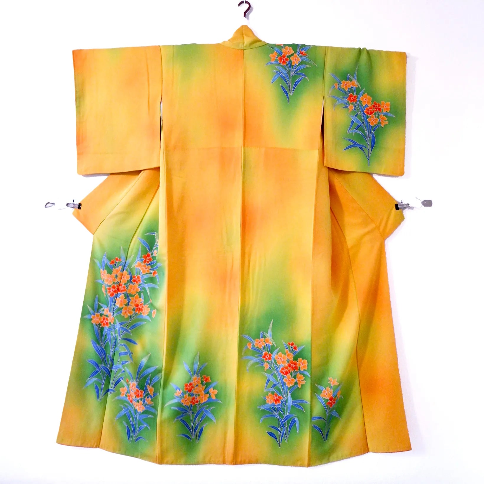 Kaga Yuzen Tsukesage Kimono – Oleander (Kyōchikutō) – Yellow/Green – 154cm/62cm