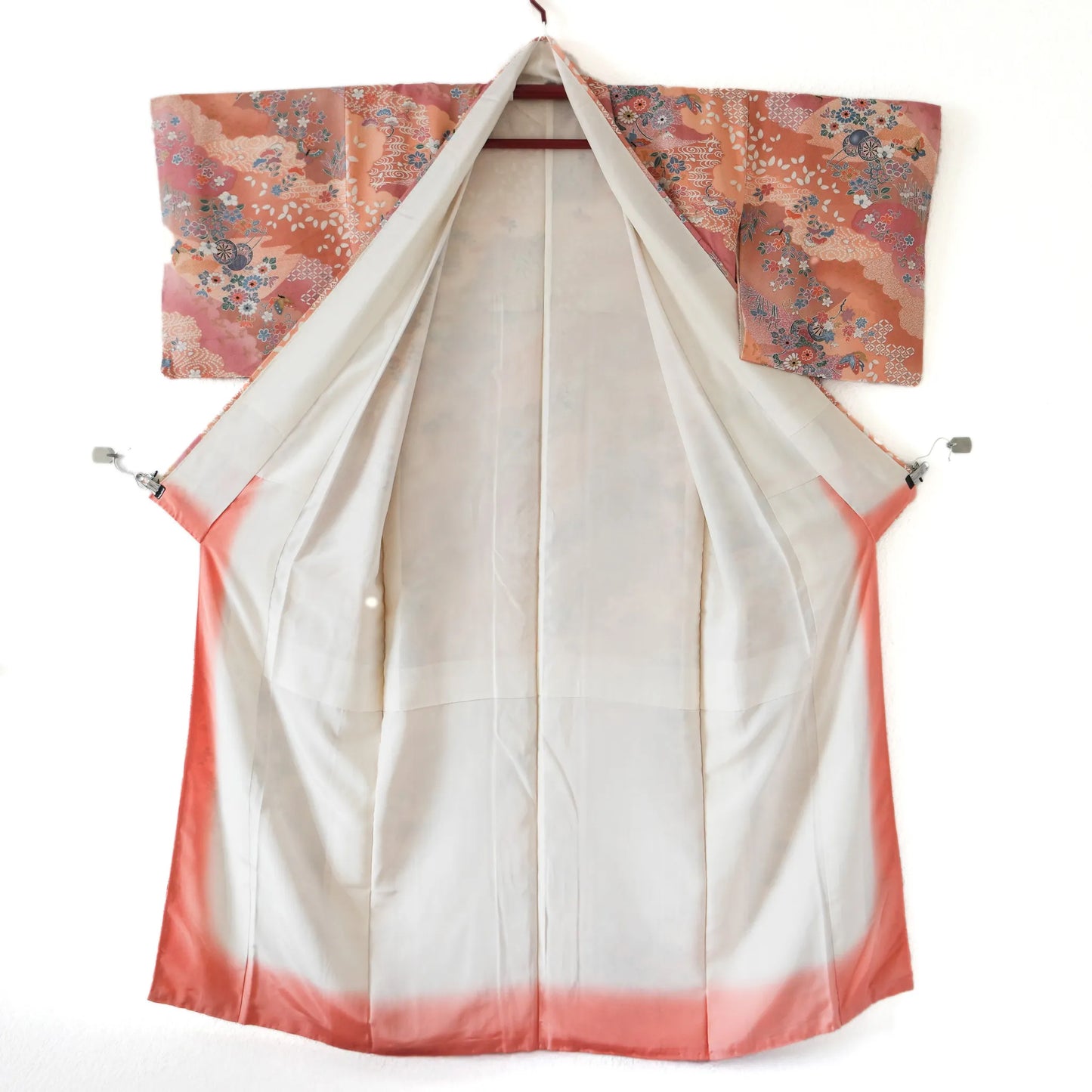 Komon (Awase) – Silk Chirimen – Peach Pink, Florals & Butterflies – 162/63/47